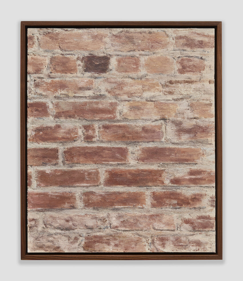 Lorenzo Amos, <i>Bricks 1</i>, 2024. Oil on linen, 24 x 20 x 1 1/4 in (61 x 50.8 x 3 cm)